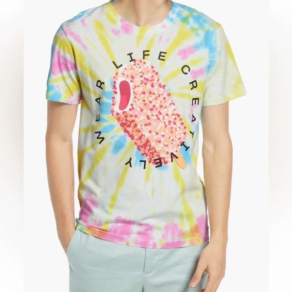 Public Art Mens Tie Dye Popsicle Graphic T-Shirt L Wear‎ Life Creatively Pop Art